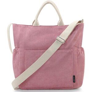 Prite Women Pink Corduroy Large Hobo Shoulder Crossbody Tote Bag With Pockets